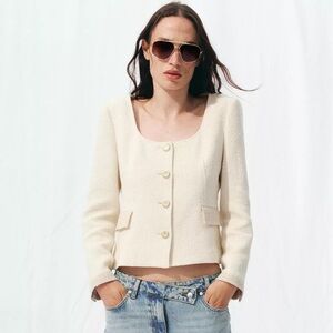 ZARA ROUND NECK TEXTURED BLAZER SIZE L
